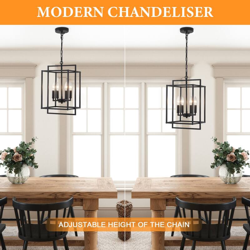 10.82inch Modern Cage 4-light Height Adjustable Metal frame chandelier for multiple spaces
