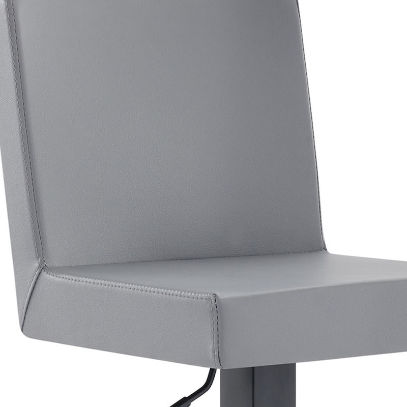 Grey Faux Leather Swivel Adjustable Bar Stool with Full Back and Footrest - 18” x 15.5” x 43.5” (D x W x H)
