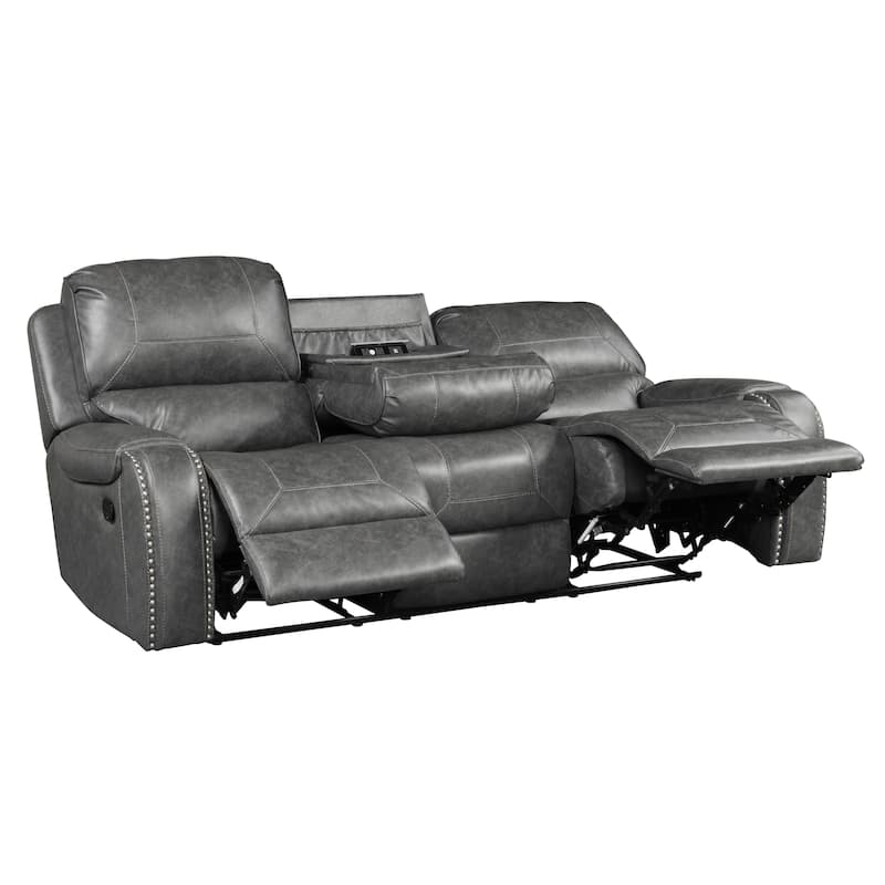Roundhill Furniture Achern Faux Leather-Air Nailhead Manual Reclining 3-Piece Sofa Set
