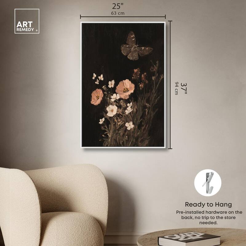 Poppy and Moth I Canvas by Art Remedy