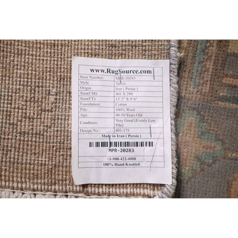 Geometric Tabriz Persian Vintage Rug Hand-Knotted Wool Carpet - 9'6"x 13'2"
