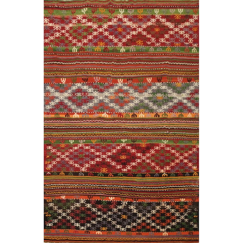 Hand Woven Oriental 100% Wool Carpet Southwestern Tribal Multi-Colored Kilim Area Rug - 7' 7'' X 5' 4''