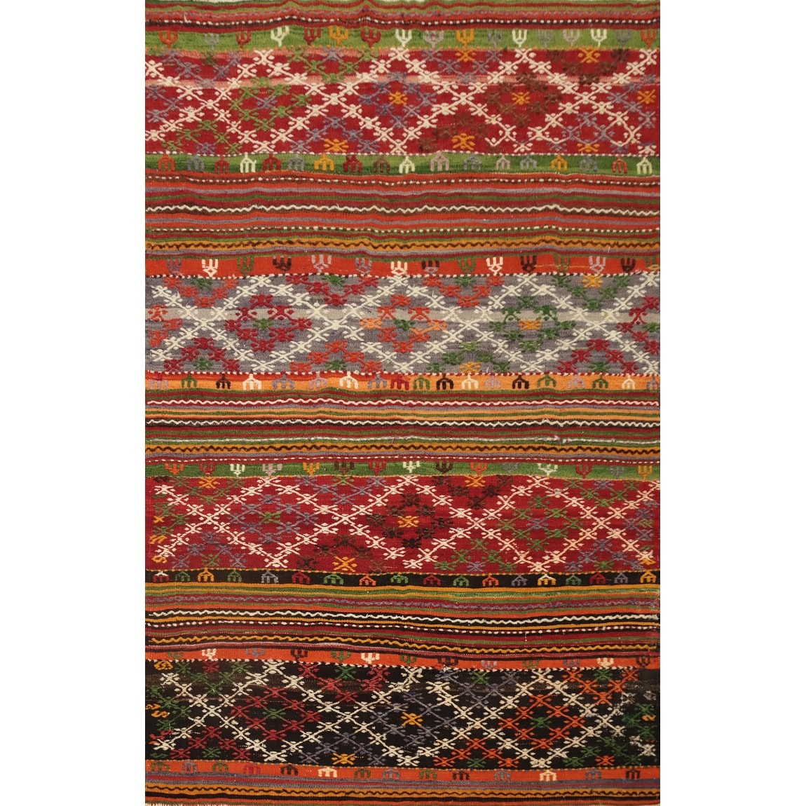 Hand Woven Oriental 100% Wool Carpet Southwestern Tribal Multi-Colored Kilim Area Rug - 7' 7'' X 5' 4''