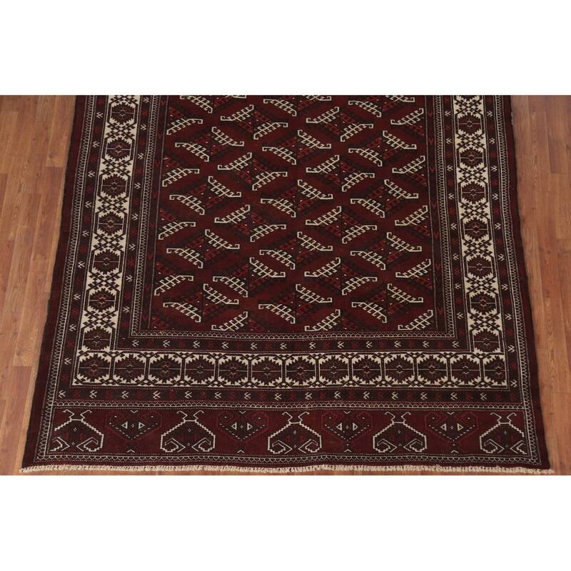 Hand Knotted Oriental 100% Wool Carpet Traditional Geometric Red Bokhara Area Rug - 11' 9'' X 7' 2''