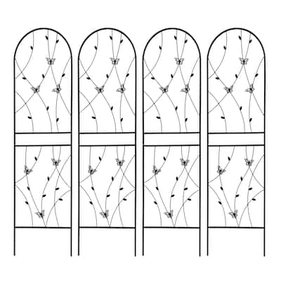 4 Pack Black Galvanized Metal Garden Trellis for Climbing Plants and Flower Support - 19.7”W x 71”H