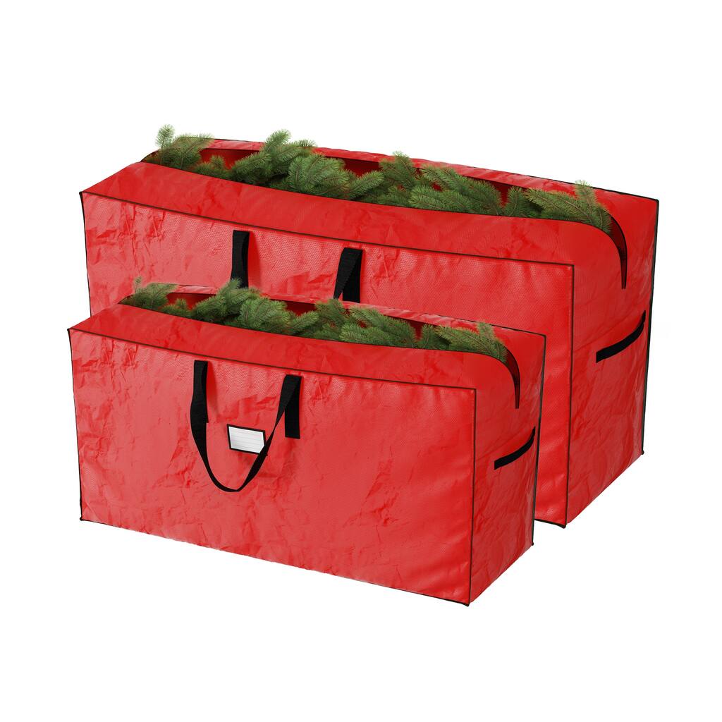Christmas Tree Storage Bags - Set of 2 Woven Totes for up to 16-Foot Artificial Trees by Elf Stor (Red)