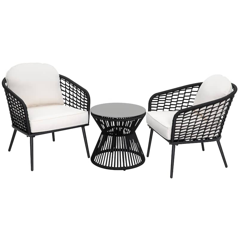 Outdoor 3-Piece Patio Bistro Set, 1 Coffee Table and 2 Chairs, Black