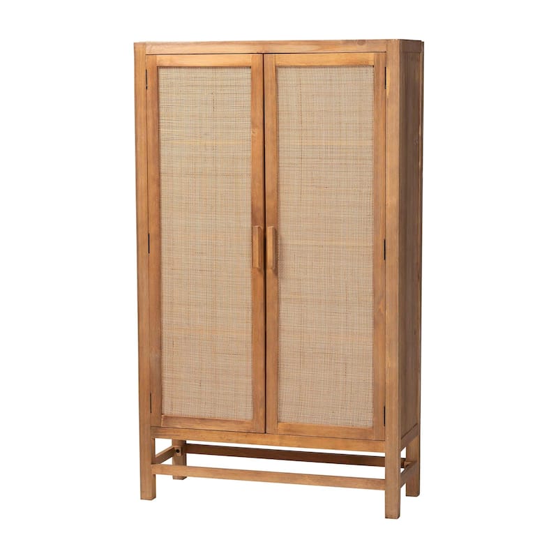 Sibu Storage Cabinet with Rattan Doors - Tall Accent Cabinet with Double Doors and Four Interior Shelves - Natural Brown