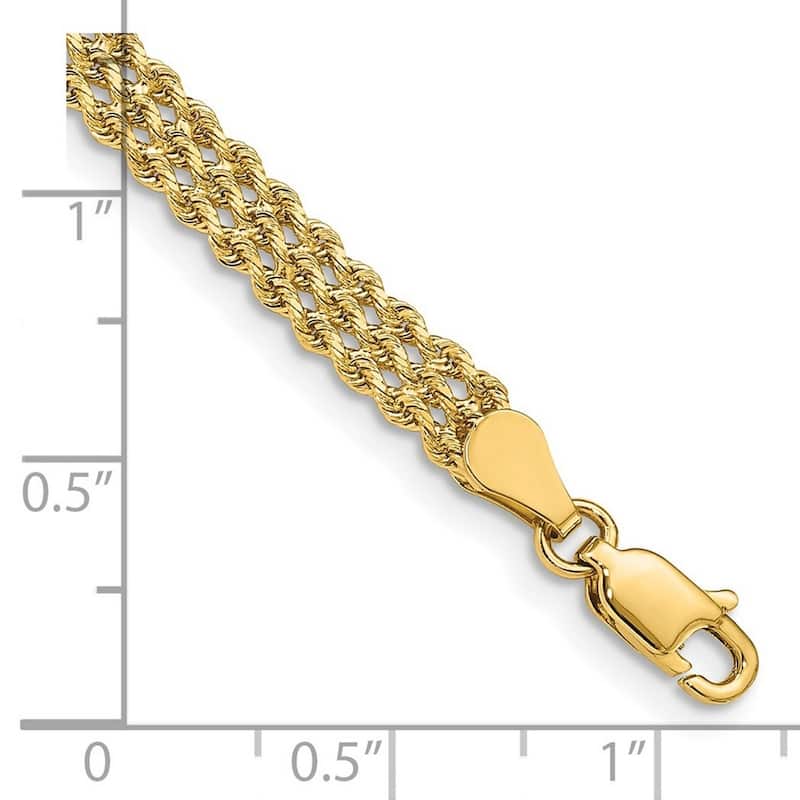 Curata 10k Yellow Gold 4.5mm Wide Triple Strand Rope Bracelet Options: 7" 8"