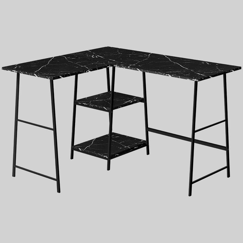 Modern 48" L-Shaped Desk with Storage Shelves, Metal Sawhorse Legs, Corner Desk for Home Office - Black