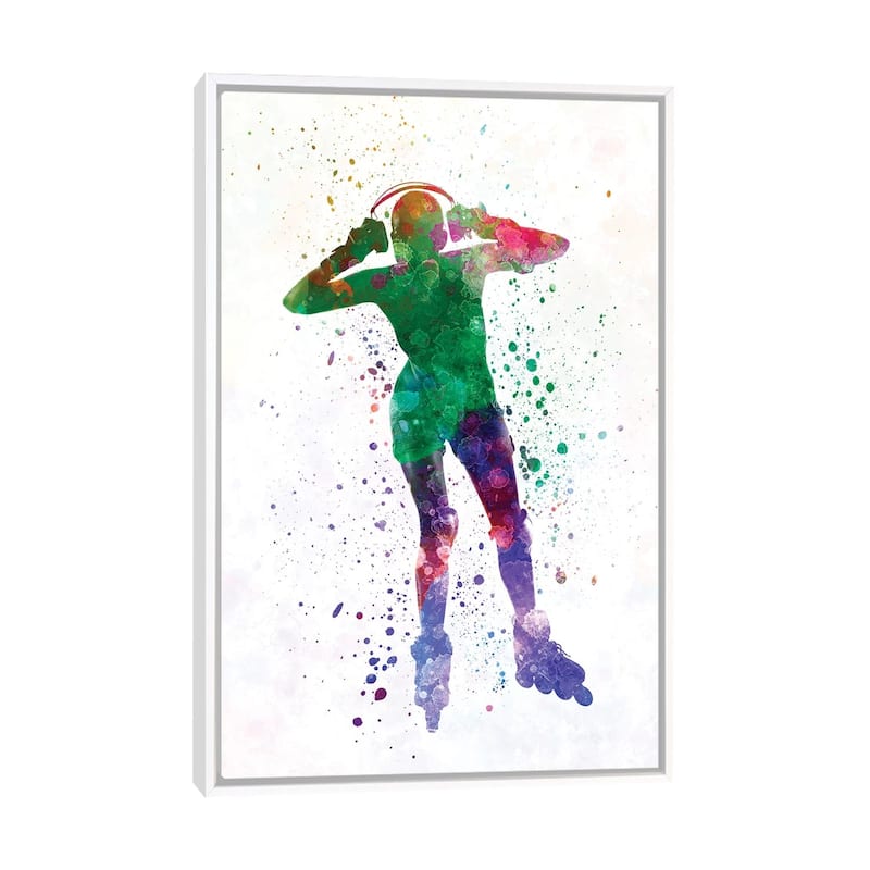 iCanvas "Woman In Roller Skates iIn Watercolor IV" by Paul Rommer Framed Canvas Print - White - 48x32
