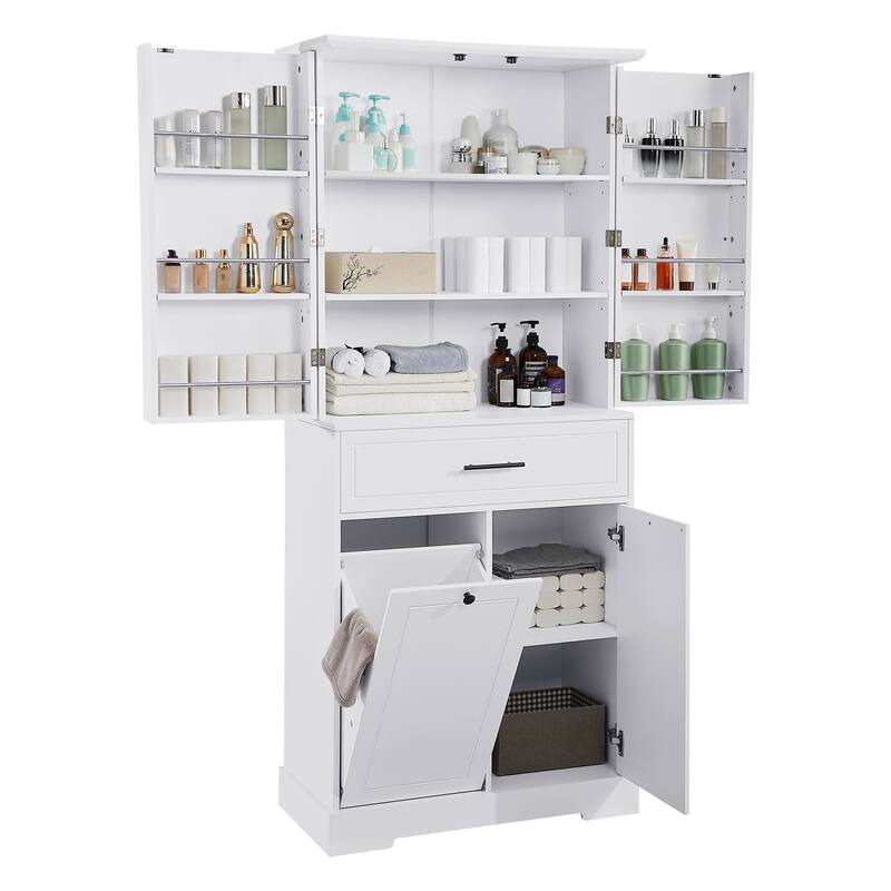 GDFStudio - Sebastian Tall Multi-Functional Bathroom Storage Cabinet with Integrated Hamper