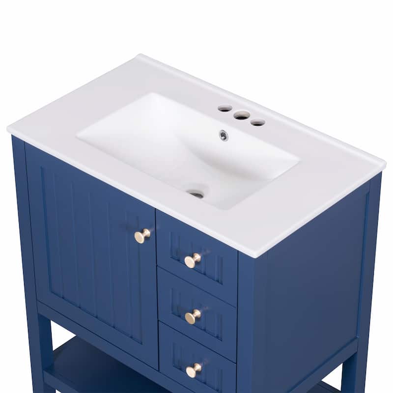 30" Transitional Style Bathroom Vanity with Ceramic Sink Combo