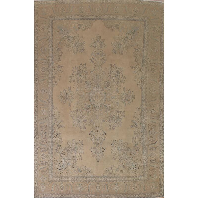 Brown Tabriz Persian Antique Area Rug Hand-knotted Wool Carpet - 9'6" x 12'9"
