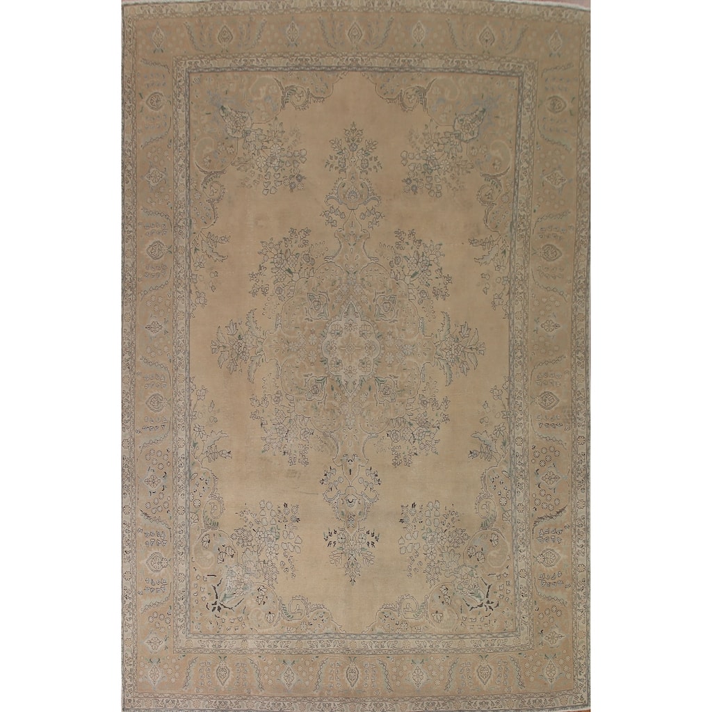 Brown Tabriz Persian Antique Area Rug Hand-knotted Wool Carpet - 9'6" x 12'9"