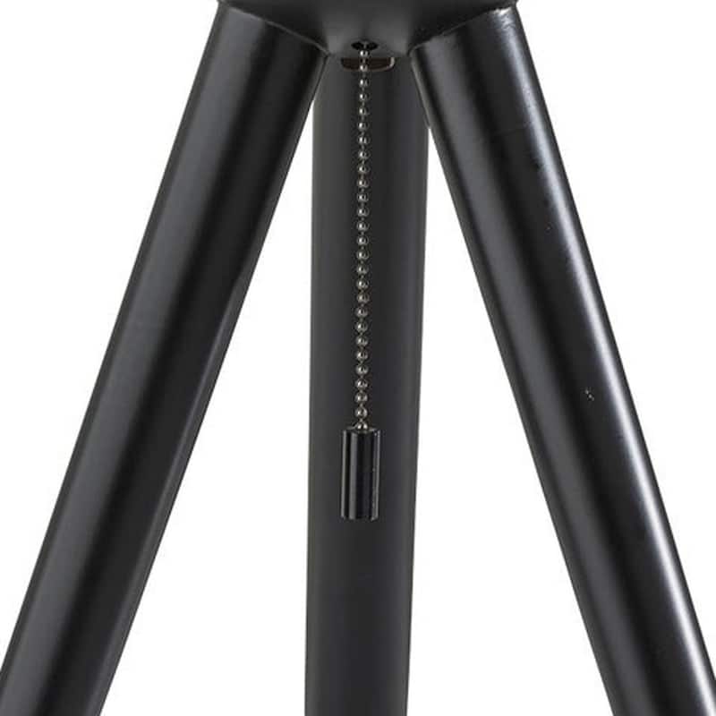 HomeRoots 23" Black Solid Wood Tripod Table Lamp With White Ribbed Glass Shade - 10