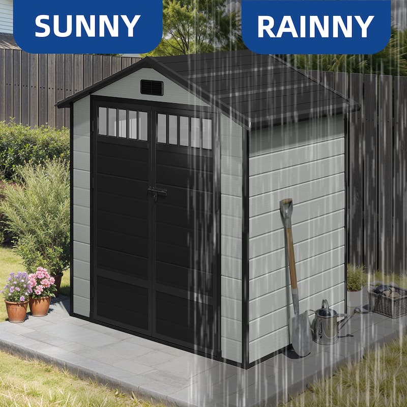 6x4.4 FT Resin Storage Shed with Fence-Style and Side Windows - 6' X 4.4'