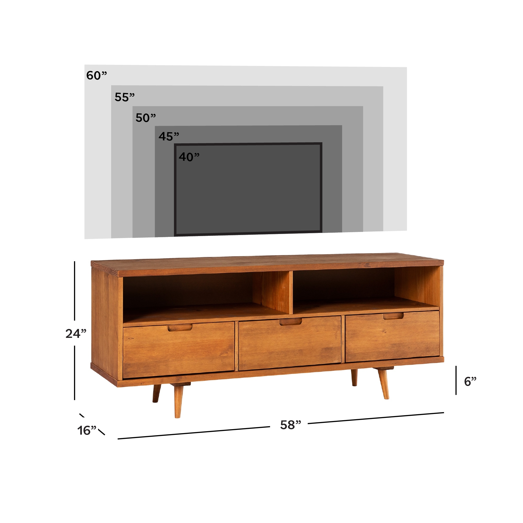 Walker Edison Alby 58-inch Mid-Century Solid Wood TV Stand