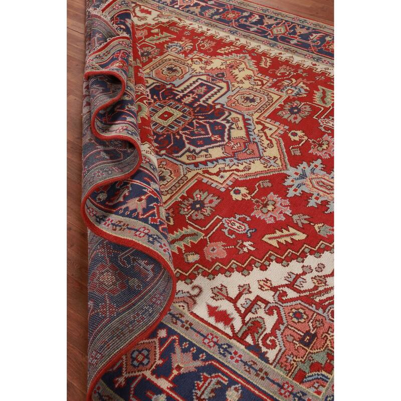 Hand Knotted Oriental 100% Wool Carpet Traditional Medallion Red Heriz (serapi) Area Rug - 9' 11'' X 7' 10''