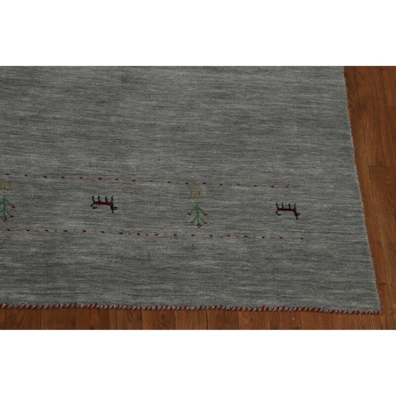 Tribal Gray Gabbeh Indian Rug Hand-Knotted Bedroom Wool Carpet - 8'0" x 9'9"
