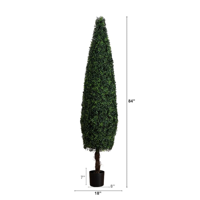 Artificial Boxwood Topiary Outdoor Potted Cone Tree - 7' - Green
