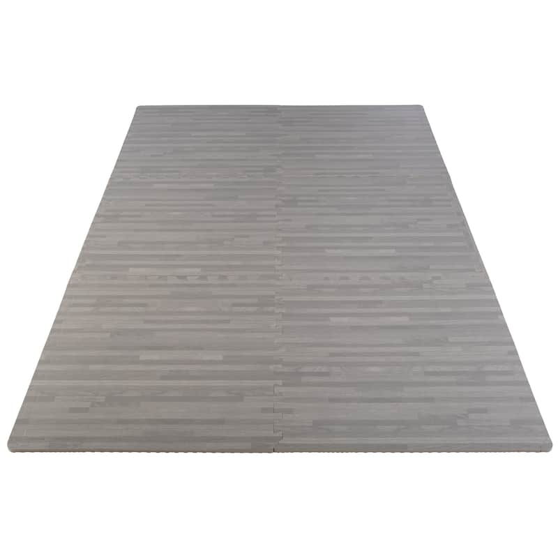 Stalwart EVA Foam Floor Tiles 6-Pack - 24 SQFT Woodgrain Puzzle Mats, Gray