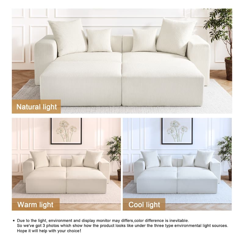 Corduroy Upholstered Modular Sectional Sofa with Ottoman