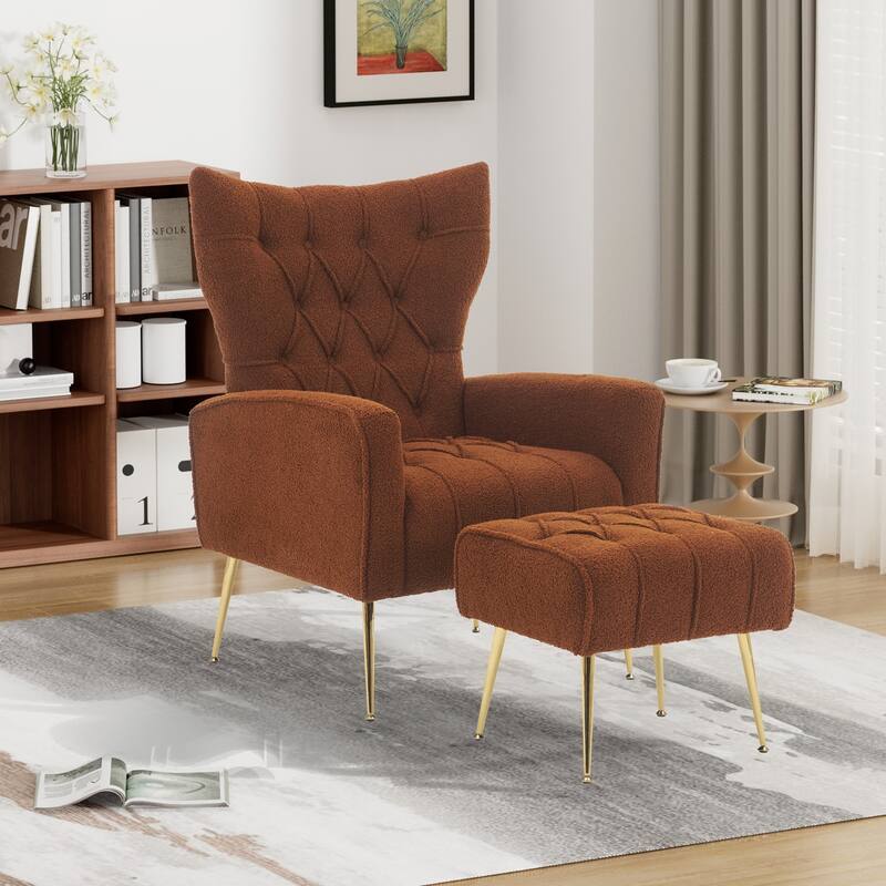 Ouyessir Upholstered Tufted Accent Chair with Ottoman