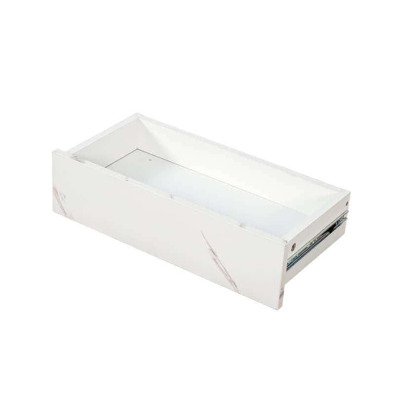 High-Glossy LED Coffee Table with 2 Drawers, Living Room Storage Tables with Marbling Print, Stylish Double-Layer Center Tables