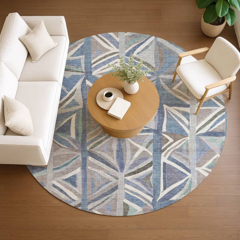 Machine Washable Indoor/ Outdoor Modern Mosaic Chantille Rug