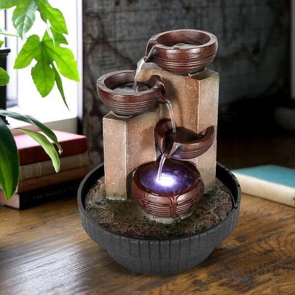 slide 1 of 11, 9-Inch High Indoor Tabletop Water Fountains for Office Room Decoration brown