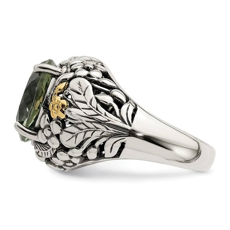 Curata 925 Sterling Silver With 14k Green Quartz Ring
