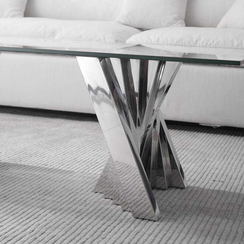 Tempered Glass Top Coffee Table with Gold Mirror Finish Stainless Steel Base