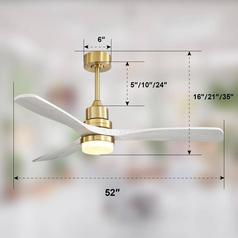 52 "W Farmhouse 6-Speed Adjustable Solid Wood Ceiling Fan Light with Remote Control