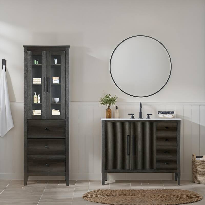 Kensington 16-28 Inch Bath Storage Glass Cabinet