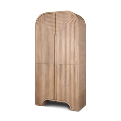 Sorina Reverse Fluted Light Brown Wood Curio Cabinet - 36.0L x 17.0W x 72.0H