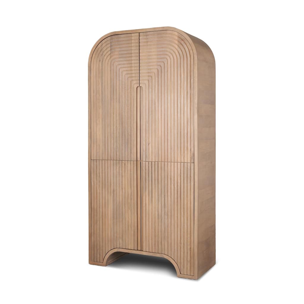 Sorina Reverse Fluted Light Brown Wood Curio Cabinet - 36.0L x 17.0W x 72.0H