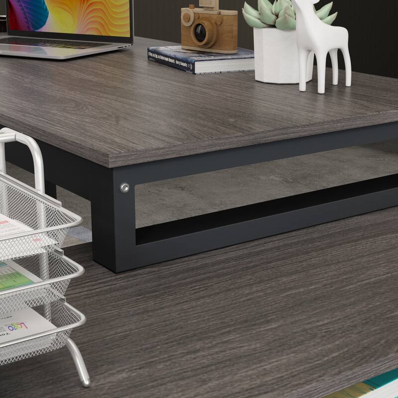 Timechee 55-inch L Shaped Office Computer Desk w/ Drawers, Grey Bron