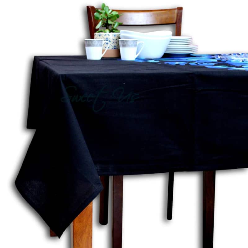 Cotton Possibility Flame Tablecloth Rectangle Kitchen Dining Linen Black - 70 x 104 in - Blue