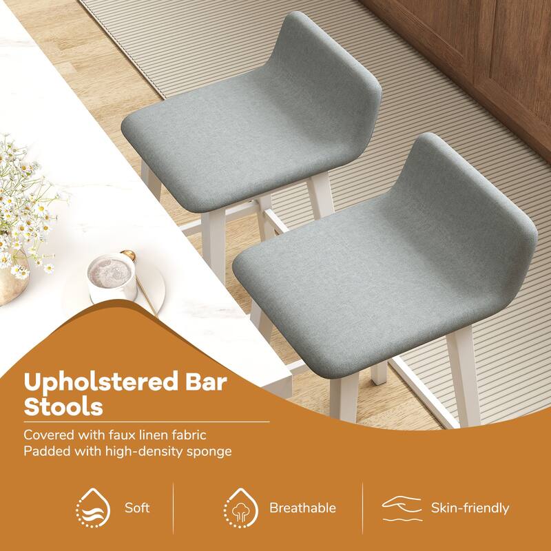 Gymax 24'' Upholstered Barstools w/ Low Back Footrest & Wood Legs for
