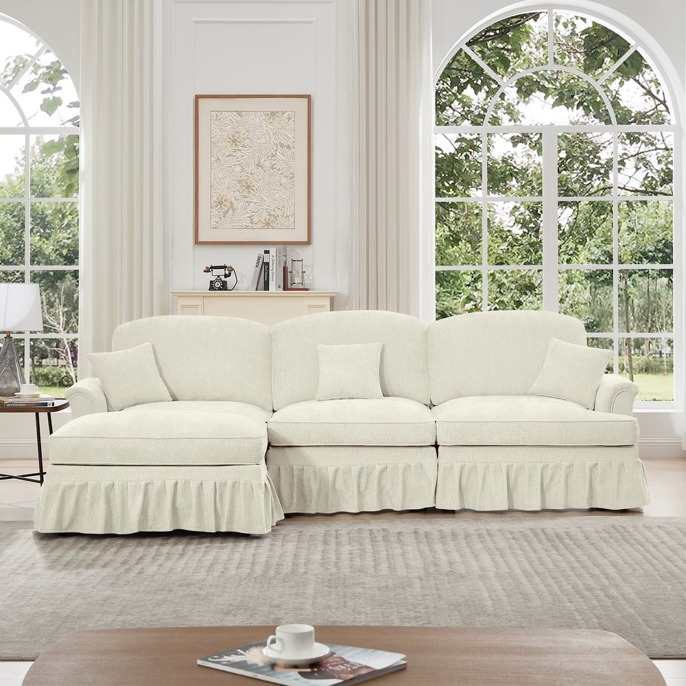 GDFStudio - Mid Century Chenille L-Shaped 3-Seater 107.1" Modular Sectional Sofa with Ottoman