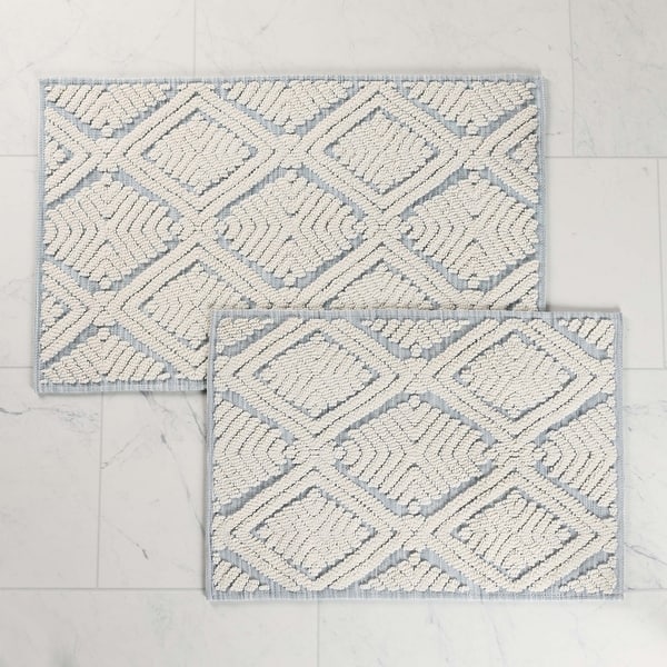 Superior Ceton Geometric Washable Bath Rug, Set of 2 - Large - Blue