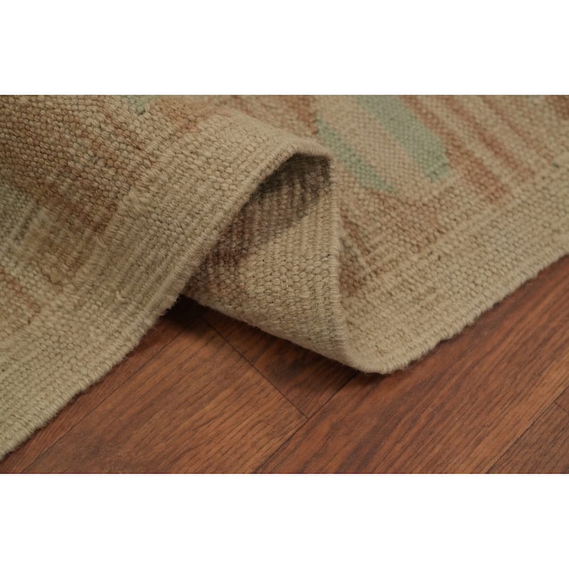 Hand Woven Oriental 100% Wool Carpet Southwestern Tribal Beige & Ivories Kilim Area Rug - 5' 11'' X 4' 2''