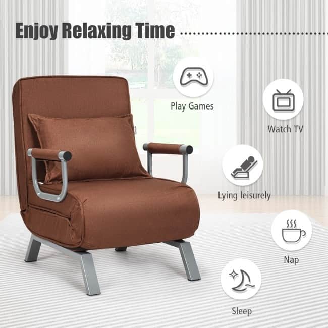 Folding 5 Position Convertible Sleeper Bed Armchair Lounge Couch with Pillow