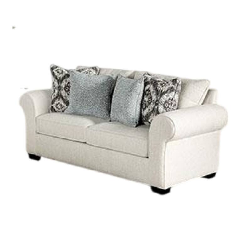 Berrie 2pc Sofa Loveseat Set, 9 Throw Pillows, Modern White Polyester