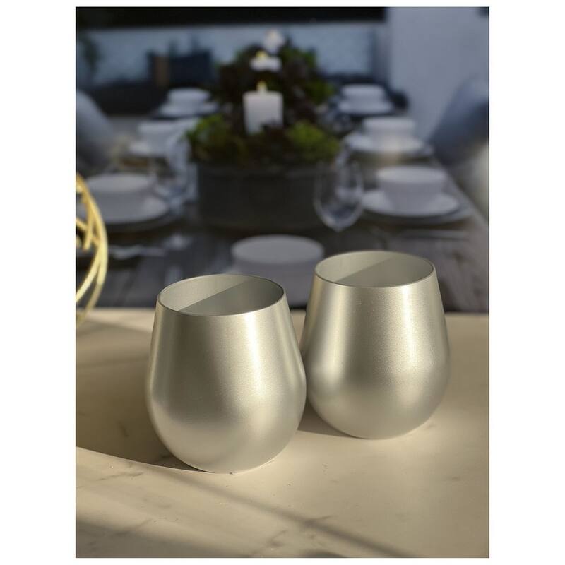 Metallic Silver Color Plastic Wine Glasses Set of 4