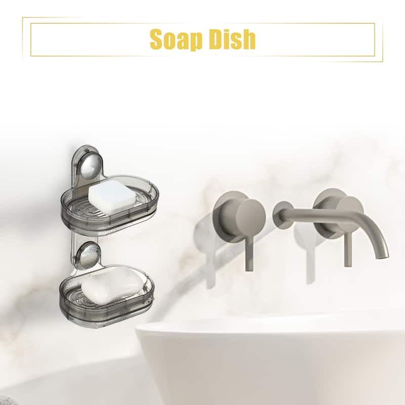 Double Layer Soap Holder Soap Dish for Shower Wall for Bathroom Kitchen - Black