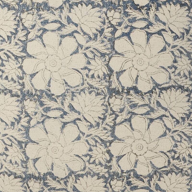 20" Navy Blue and White Floral Handmade Square Pouf Ottoman