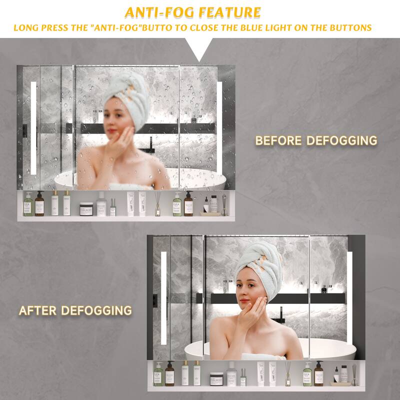 Roomfitters 39 Inch Illuminated Medicine Cabinet, Aluminum Bathroom Storage Mirror, Wall Mounted Vanity Organizer, White