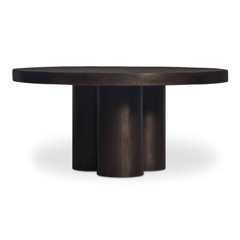 NADAAL STUDIOS Renric Outdoor Coffee Table, Round Cast Aluminum with Grooved Legs, Black Finish